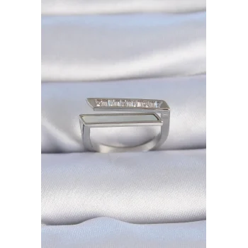 Pirinç Gümüş Renk Zirkon Taşlı Beyaz Sedef Detay Kadın Yüzük