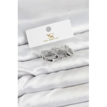 Pirinç Gümüş Renk Zirkon Taşlı Halka Yılan Model YSX Trio Küpe Seti