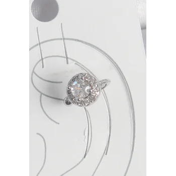 Pirinç Gümüş Renk Zirkon Taşlı Kadın Kıkırdak Model Küpe