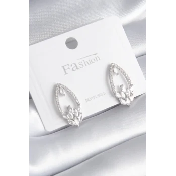 Pirinç Gümüş Renk Zirkon Taşlı Kadın Küpe