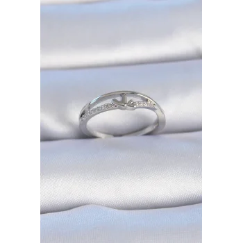 Pirinç Gümüş Renk Zirkon Taşlı Kalp Model Kadın Yüzük