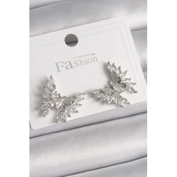 Pirinç Gümüş Renk Zirkon Taşlı Kelebek Model Kadın Küpe