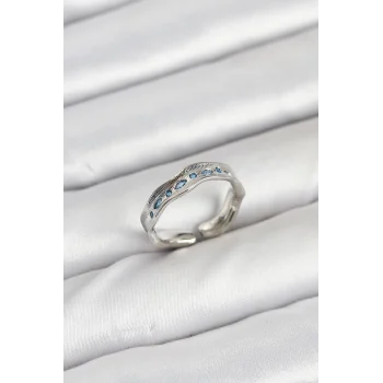 Pirinç Gümüş Renk Zirkon Taşlı Vintage Kadın Yüzük