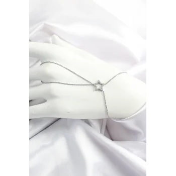 Pirinç Gümüş Renk Zirkon Taşlı Yıldız Model Şahmeran