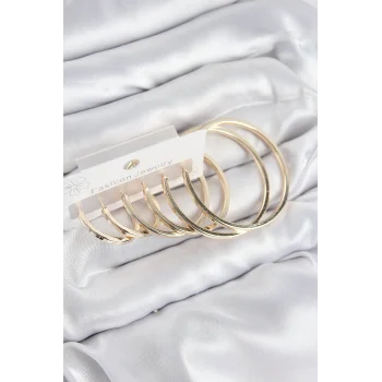 Pirinç Halka Model Gold Renk Kadın Set Küpe