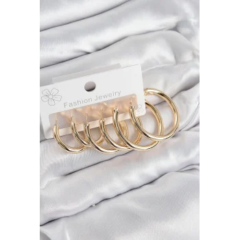 Pirinç Halka Model Gold Renk Kadın Set Küpe
