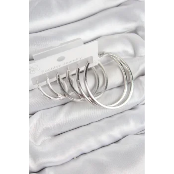 Pirinç Halka Model Gümüş Renk Kadın Set Küpe