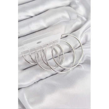 Pirinç Halka Model Gümüş Renk Kadın Set Küpe