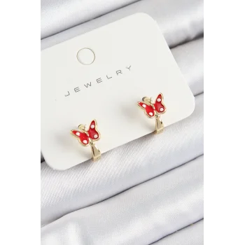 Pirinç Kelebek Model Gold Renk Çocuk Küpe