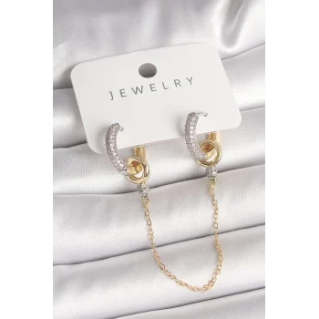 Pirinç Mix Renk Zirkon Taşlı Sallantı Zincir Model Kadın Küpe