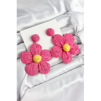 Pirinç Pembe Papatya Model Gold Renk Kadın Hasır Küpe