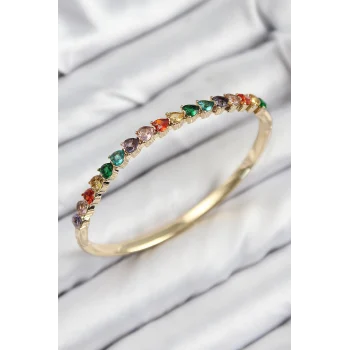Pirinç Renkli Zirkon Taşlı Kalp Model Gold Renk Kadın Kelepçe