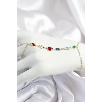 Pirinç Renkli Zirkon Taşlı Y Model Gold Renk Kadın Şahmeran