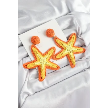 Pirinç Turuncu Deniz Yıldızı Model Gold Renk Kadın Hasır Küpe