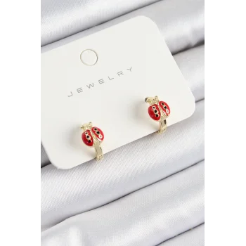 Pirinç Uğur Böceği Model Gold Renk Çocuk Küpe