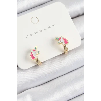 Pirinç Unıcorn Model Gold Renk Çocuk Küpe