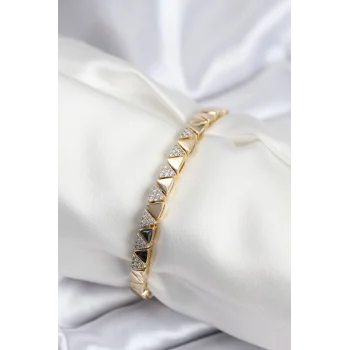 Pirinç VIP Seri Gold Renk Sıralı Üçgen Model Kadın Bileklik