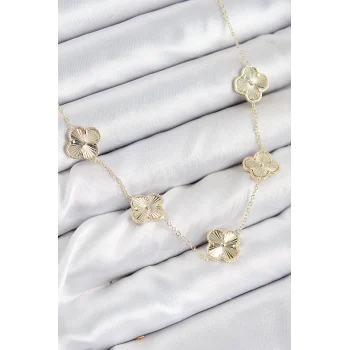 Pirinç VIP Yonca Model Gold Renk Kadın Kolye