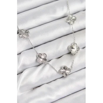 Pirinç VIP Yonca Model Gümüş Renk Kadın Kolye