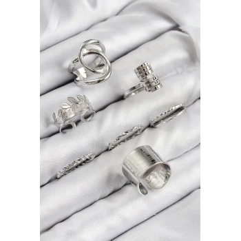 Pirinç Yaprak Model Gümüş Renk Kadın Yüzük Kombin Set