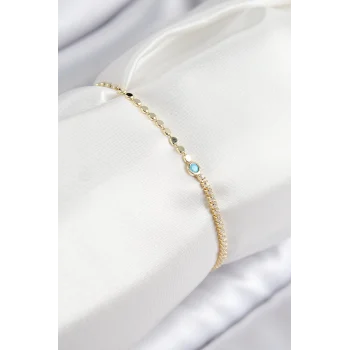 Pirinç Zirkon Taşlı Boncuk Model Ezme Zincir Gold Renk Kadın Bileklik