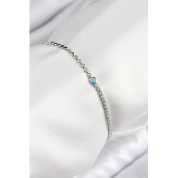 Pirinç Zirkon Taşlı Boncuk Model Ezme Zincir Gümüş Renk Kadın Bileklik