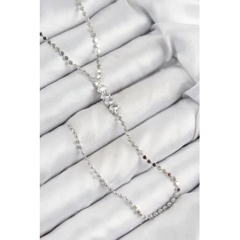 Pirinç Zirkon Taşlı Ezme Zincirli Model Gümüş Renk Y Kolye