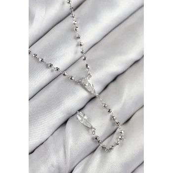 Pirinç Zirkon Taşlı Gümüş Renk Kadın Y Kolye