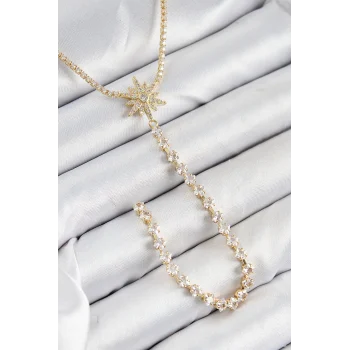 Pirinç Zirkon Taşlı Kutup Yıldızı Model Gümüş Renk Y Kolye