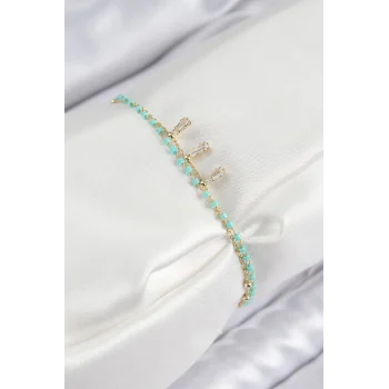 Pirinç Zirkon Taşlı Mavi Boncuklu Model Gold Renk Kadın Bileklik