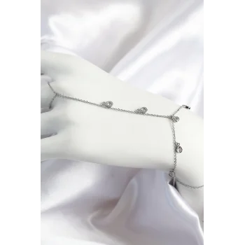 Pirinç Zirkon Taşlı Sallantılı Damla Model Gümüş Renk Kadın Şahmeran