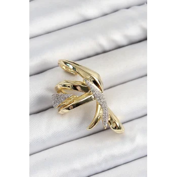 Pirinç Zirkon Taşlı Sıkıştırma Sağ Kıkırdak Gold Renk Kadın Küpe