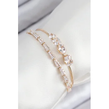 Pirinç Zirkon Taşlı Su Yolu Model Gold Renk Kadın Bileklik