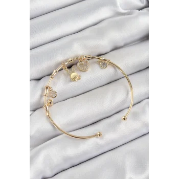 Pirinç Zirkon Taşlı Tavşan Ve Kalp Model Gold Renk Charm Bileklik