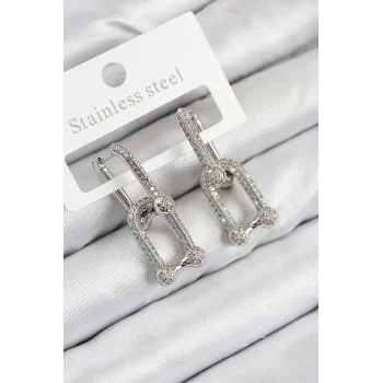 Pirinç Zirkon Taşlı Tifany Model Gümüş Renk Kadın Küpe