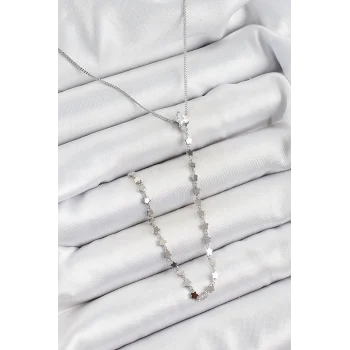 Pirinç Zirkon Taşlı Yıldız Figürlü Y Model Gümüş Renk Kadın Kolye