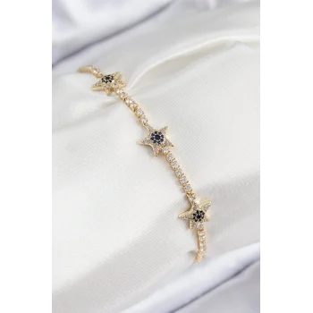 Pirinç Zirkon Taşlı Yıldız Model Gold Renk Kadın Bileklik