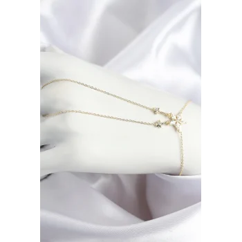 Pirinç Zirkon Taşlı Yıldız Model Gold Renk Şahmeran