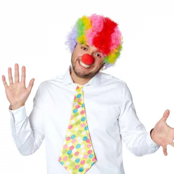 Rengarenk Kıvırcık Afro Bonus Peruk 110 Gr Ve Kırmızı Burun Seti