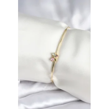 Renkli Kelebek Figür Gold Renk Pirinç Kadın Bileklik