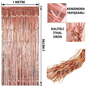 Rose Gold Püsküllü Kapı Perdesi - Parti, Bekarlığa Veda, Doğum Günü 1x2 m