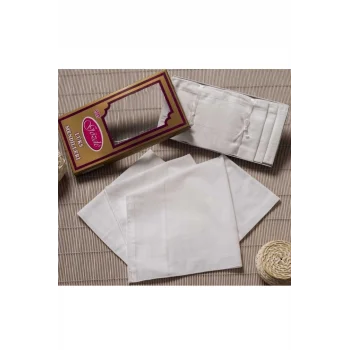 Sarı Kutulu 46x46 cm 12 Adet Kumaş Mendil-Beyaz