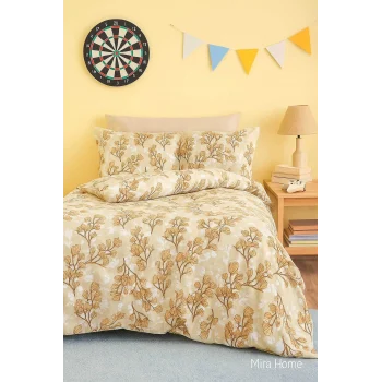 Sarı Yaprak Desenli Pamuklu Tek Kişilik Nevresim Takımı