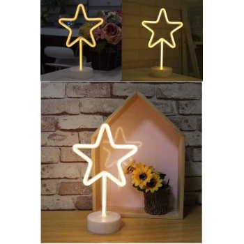 Sarı Yıldız Model Neon Led Işıklı Masa Lambası Dekoratif Aydınlatma Gece Lambası