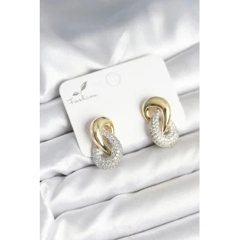 Sarmal Model Gold Gümüş Renk Pirinç Kadın Küpe