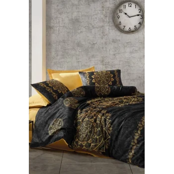 Saten Çift Kişilik Nevresim Takımı Alvina Gold