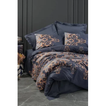 Saten Çift Kişilik Nevresim Takımı Sarina Lacivert