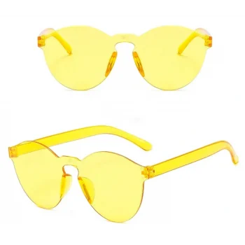 Sert Mika Oval Şekilli Çerçevesiz Sarı Gözlük Retro Parti 5x14 Cm