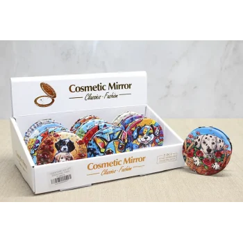 Sevimli Köpek Tasarımlı Taşlı İnce El Aynası Yuvarlak