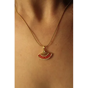 Shyla Gold Zincir Taş ve İşleme Detaylı Yelpaze Şekilli Kolye